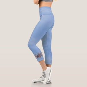 PEACE Blue Sky Butterflies   Motivational Hope Joy Capri Leggings
