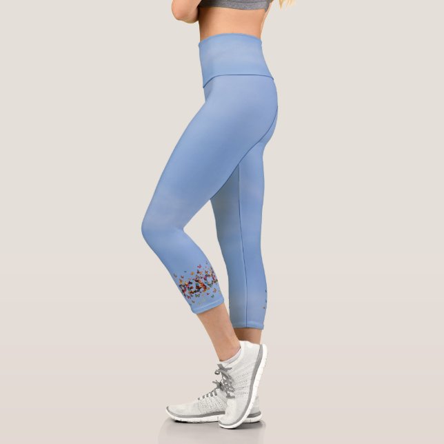 PEACE Blue Sky Butterflies | Motivational Hope Joy Capri Leggings (Left)