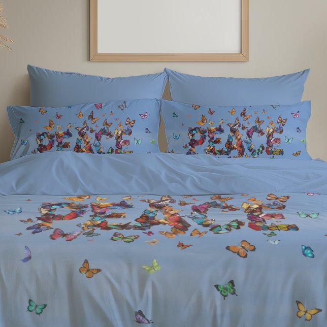 PEACE Blue Sky Butterflies | Motivational Hope Joy Pillow Case (Creator Uploaded)