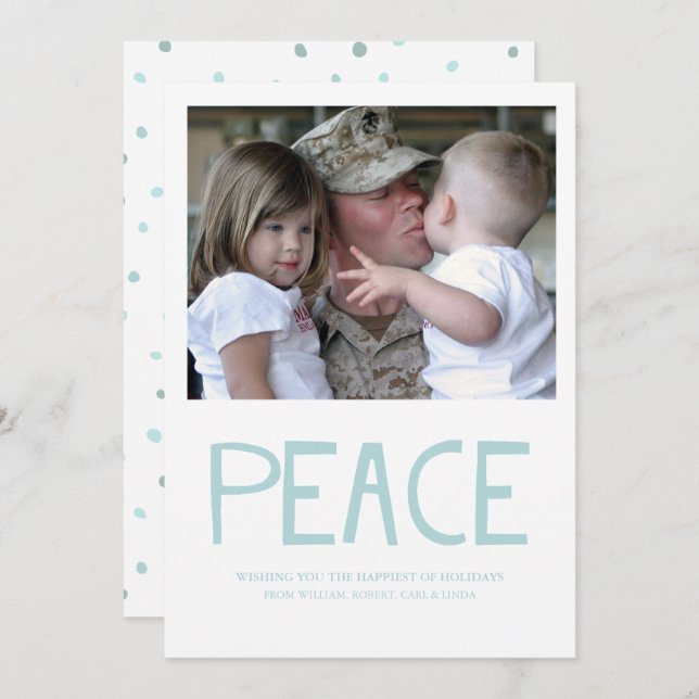 Peace Bold Typography Blue Photo Holiday Card (Front/Back)
