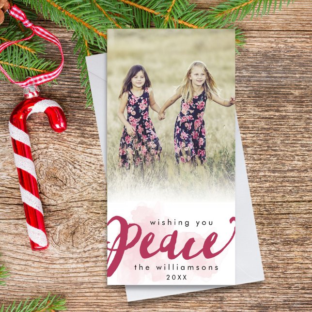 Peace Brush Script Christmas Holiday Photo Card (Creator Uploaded)