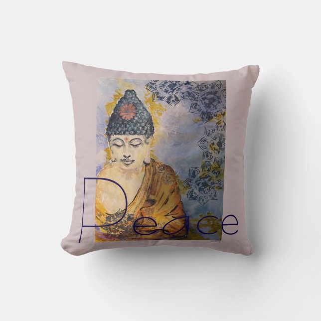 Peace Buddha Watercolor Art Pillow (Front)