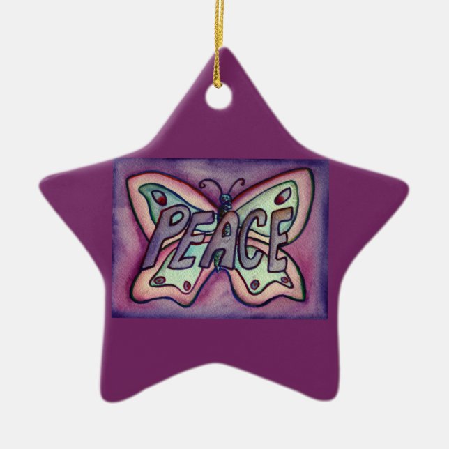 Peace Butterfly Word Art Gift Holiday Ornament (Front)