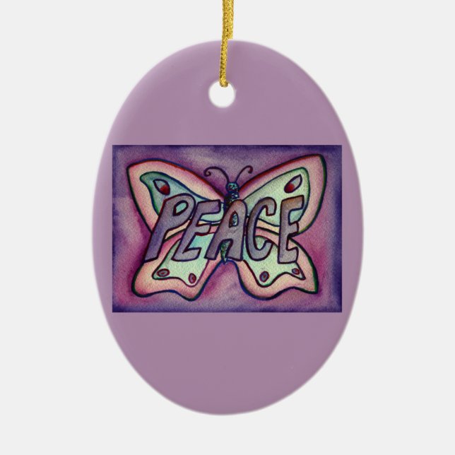 Peace Butterfly Word Art Gift Holiday Ornament (Front)