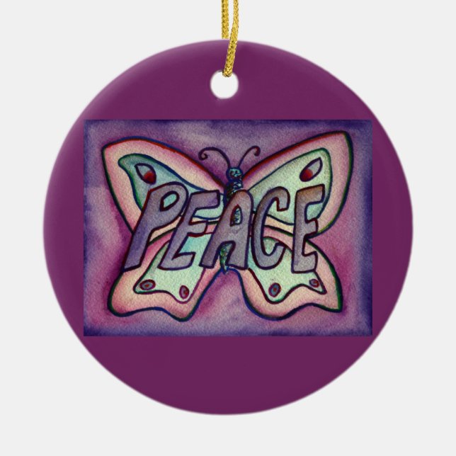 Peace Butterfly Word Art Gift Holiday Ornament (Front)
