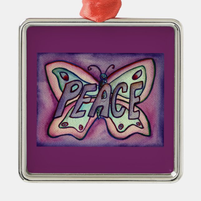 Peace Butterfly Word Art Gift Holiday Ornaments (Front)