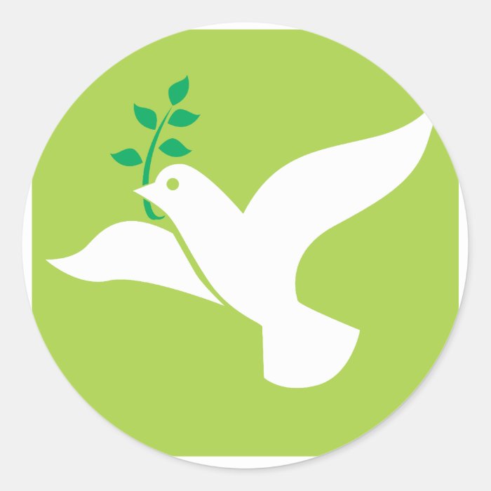 Peace by a Flying White Dove with Olive Leaf Round Sticker