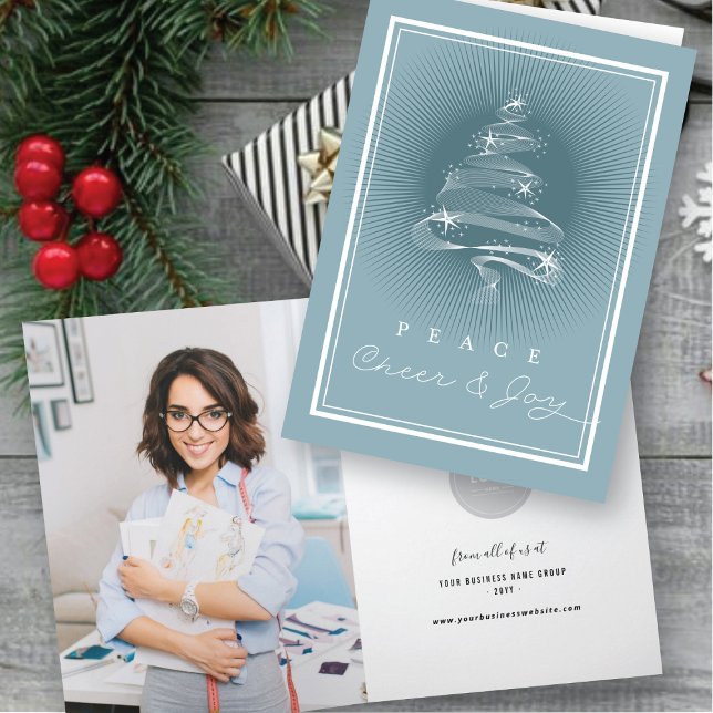 Peace Cheer Joy Sparkling Christmas Tree Business Holiday Card (Creator Uploaded)