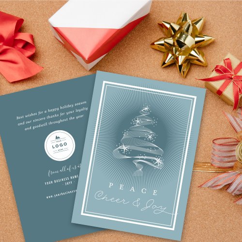 Peace Cheer Joy Sparkling Christmas Tree Business  Holiday Card