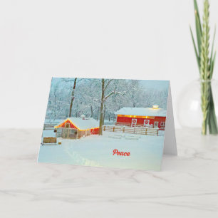 Peace Christmas Card with a Snowy Farm Scene