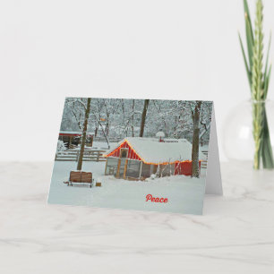 Peace Christmas Card with a Snowy Farm Scene