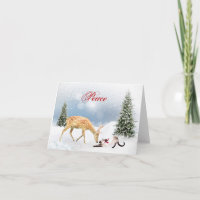 Peace Christmas Card with Deer and Siamese Cat