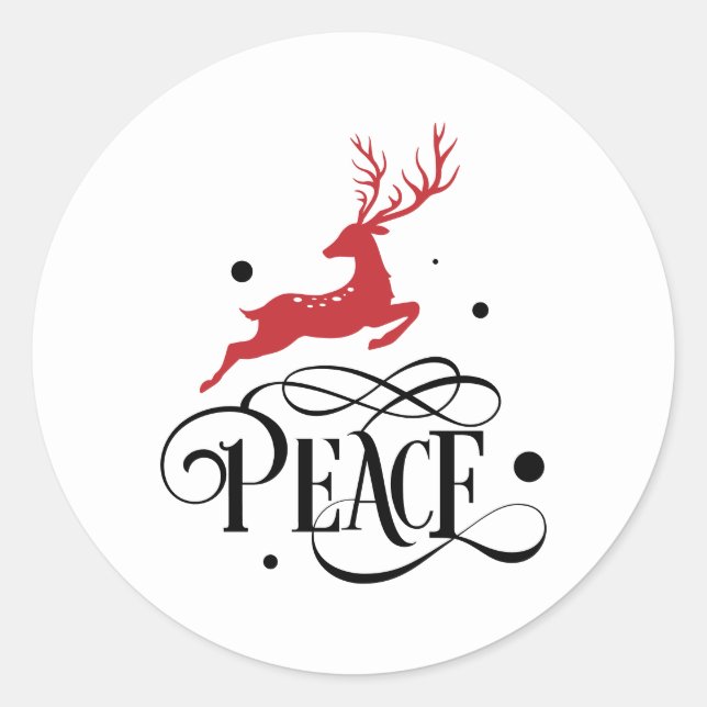 Peace Christmas Leaping Reindeer Modern  Classic Round Sticker (Front)