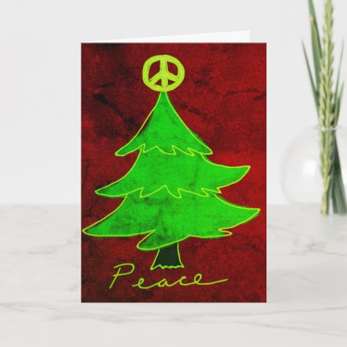 Peace Christmas Tree Abstract Art Card