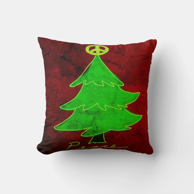 Peace Christmas Tree Abstract Art Throw Pillow (Front)