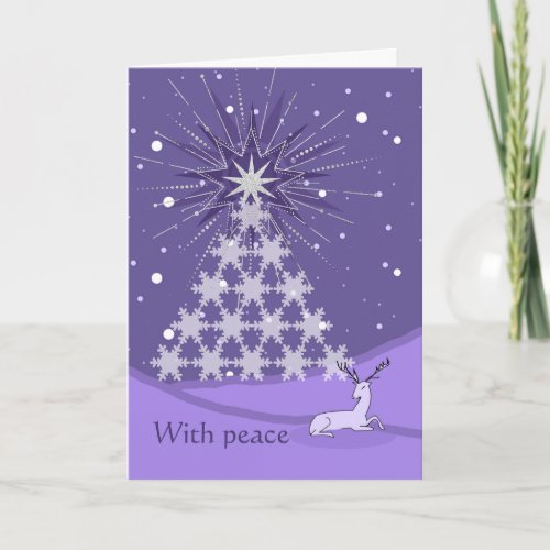 Peace Christmas Tree and Deer in Violet Card