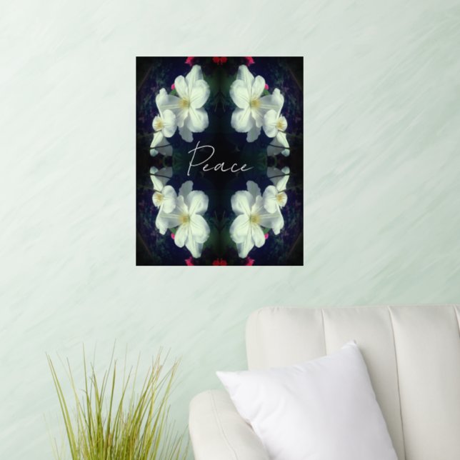Peace Clematis Flower Abstract Inspirational  Wall Decal (Living Room)