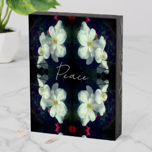 Peace Clematis Flower Abstract Inspirational Wooden Box Sign