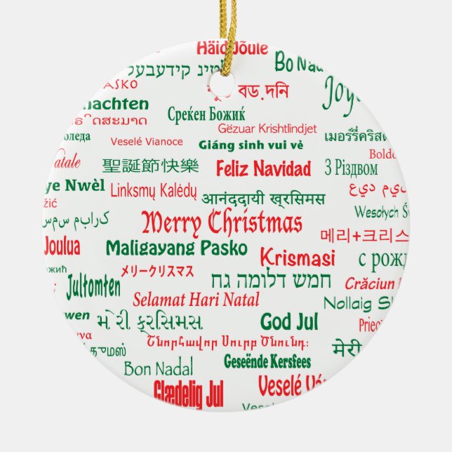 Peace Coexist Happy Merry Christmas Many Languages Ceramic Ornament (Front)