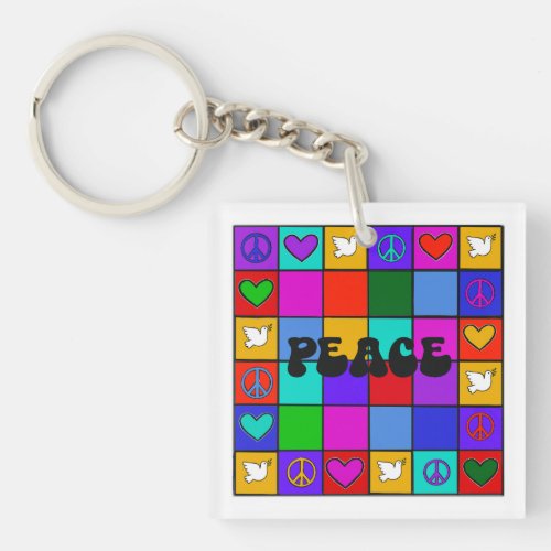 PEACE Colorful Square double_sided design metal Keychain