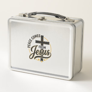Peace Comes From Jesus Christian Cross Shirt Metal Lunch Box