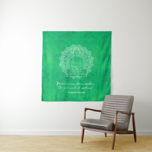 Peace Comes From Within Buddha Green Wall Tapestry