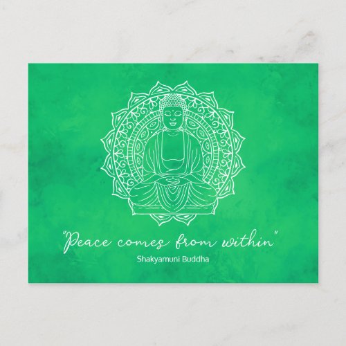 Peace Comes From Within Shakyamuni Buddha Green Postcard