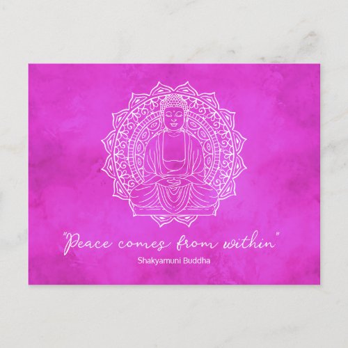 Peace Comes From Within Shakyamuni Buddha Magenta Postcard