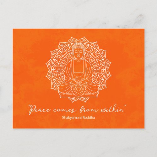 Peace Comes From Within Shakyamuni Buddha Orange Postcard