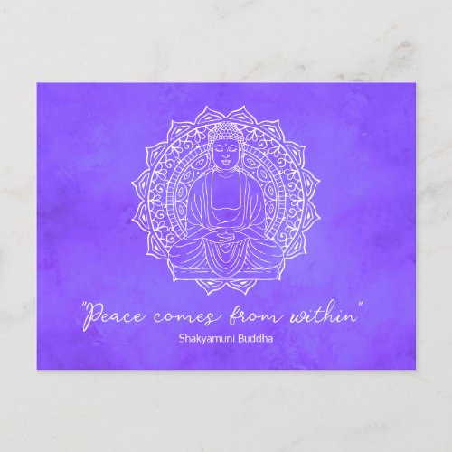 Peace Comes From Within Shakyamuni Buddha Purple Postcard
