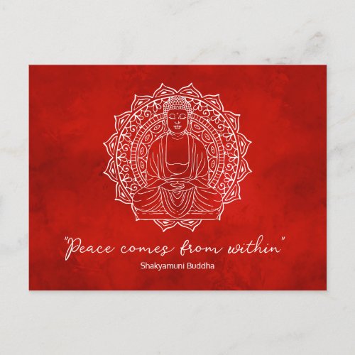 Peace Comes From Within Shakyamuni Buddha Red Postcard