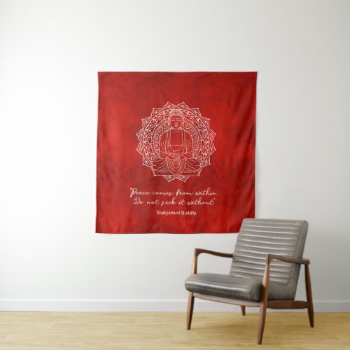 Peace Comes From Within Shakyamuni Buddha Red Wall Tapestry