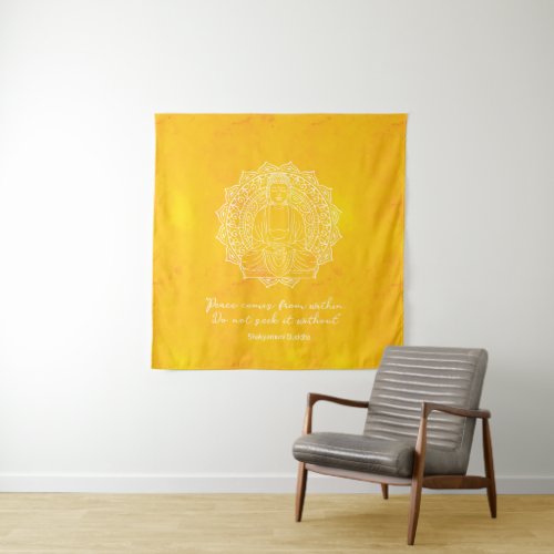 Peace Comes From Within Shakyamuni Buddha Yellow Tapestry