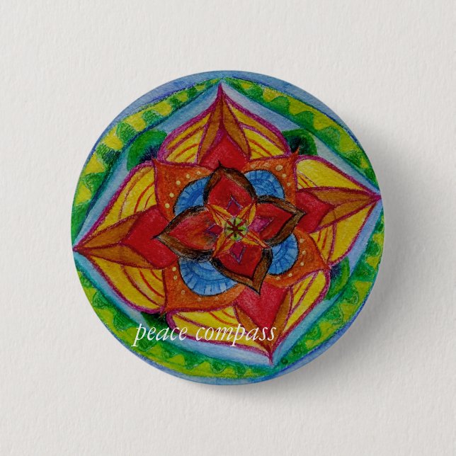 Peace Compass Mandala Round Badge Button (Front)