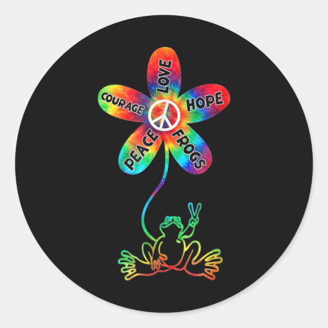 Peace Courage Love Hope Frogs Hippie Classic Round Sticker (Front)