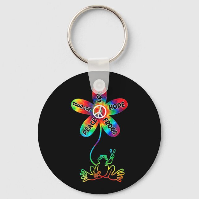 Peace Courage Love Hope Frogs Hippie Keychain (Front)