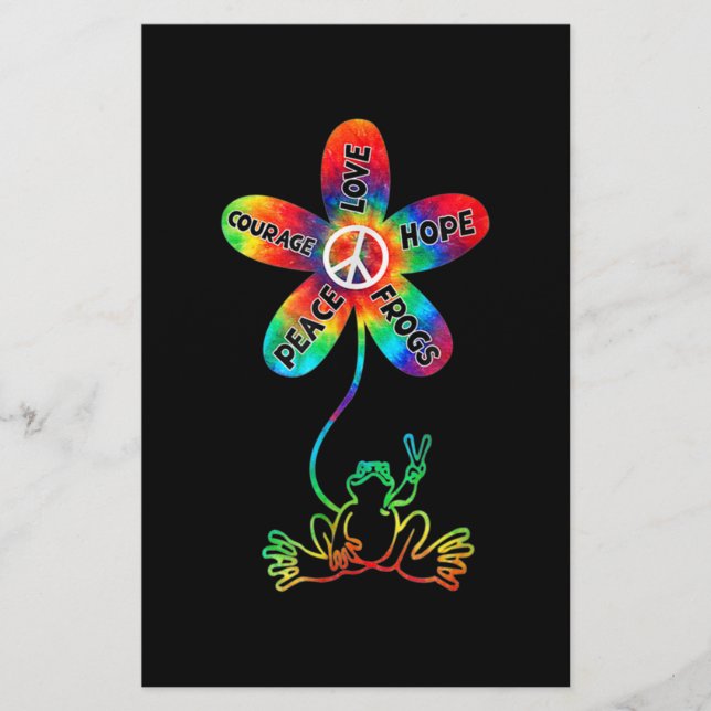 Peace Courage Love Hope Frogs Hippie Stationery (Front)