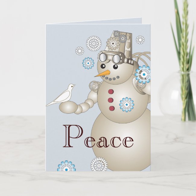 Peace - Cute Dove and Steampunk Snowman