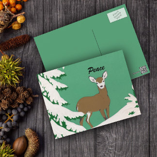 Peace Deer Snow Winter Scene Postcard