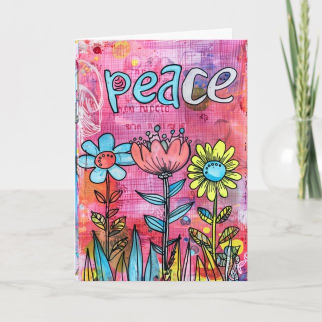 *~**~ PEACE Doodle Art Colorful Whimsical Flower Thank You Card (Front)