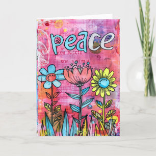 *~**~ PEACE Doodle Art Colorful Whimsical Flower Thank You Card