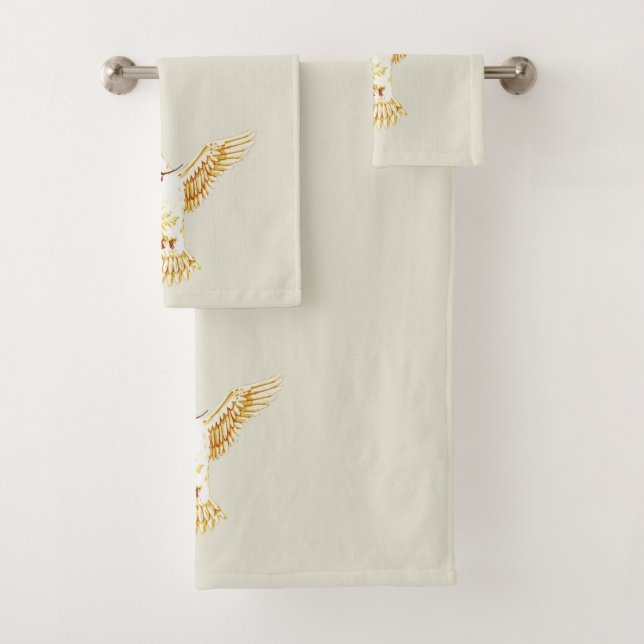 Peace Dove and Olive Branch On Ecru Bath Towel Set (Insitu)
