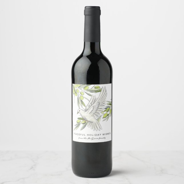 Peace Dove and Olive Branches Custom Wine Label (Front)