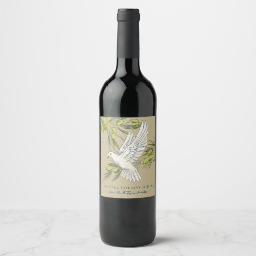 Peace Dove and Olive Branches Ecru Wine Label