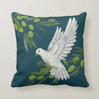 Peace Dove and Olive Branches Throw Pillow