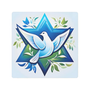 Peace Dove and Star of David Metal Print