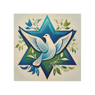 Peace Dove and Star of David Wood Wall Art