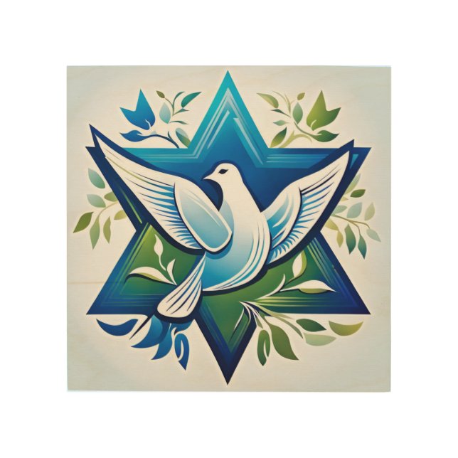 Peace Dove and Star of David Wood Wall Art (Front)