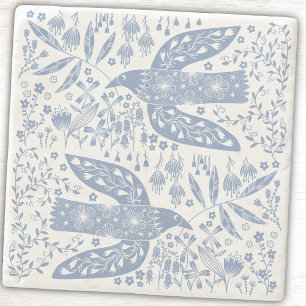 Peace Dove Birds and Wildflowers Blue Stone Coaster