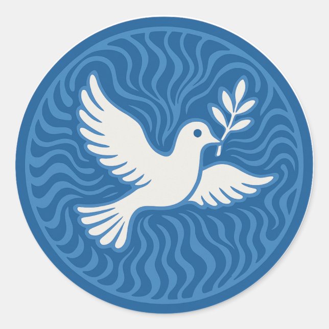 Peace Dove Blue Wave Emblem Vinyl Sticker (Front)